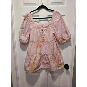 Maeve By Anthropologie Size Small Pink Orange Tunic Top PuffSleeve Tiered Cotton